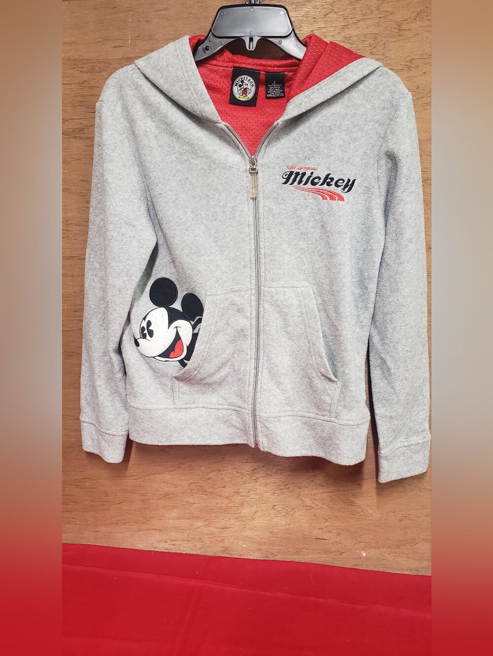 Mickey & Co. Disney Full Zip Gray Hoodie with Mickey Face and Red Lining Small